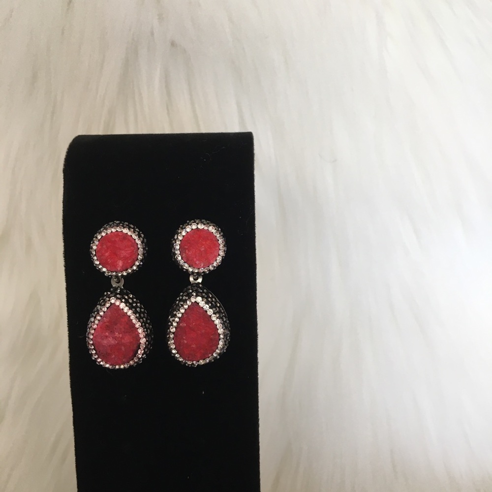 Pavé Silver 925 earrings with red stone
